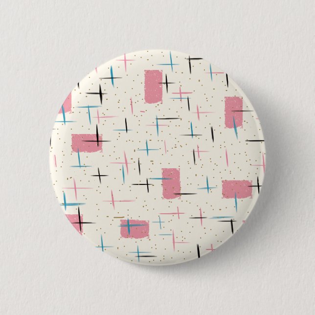 Retro rosa atomarmuster-runder Knopf Button (Vorderseite)