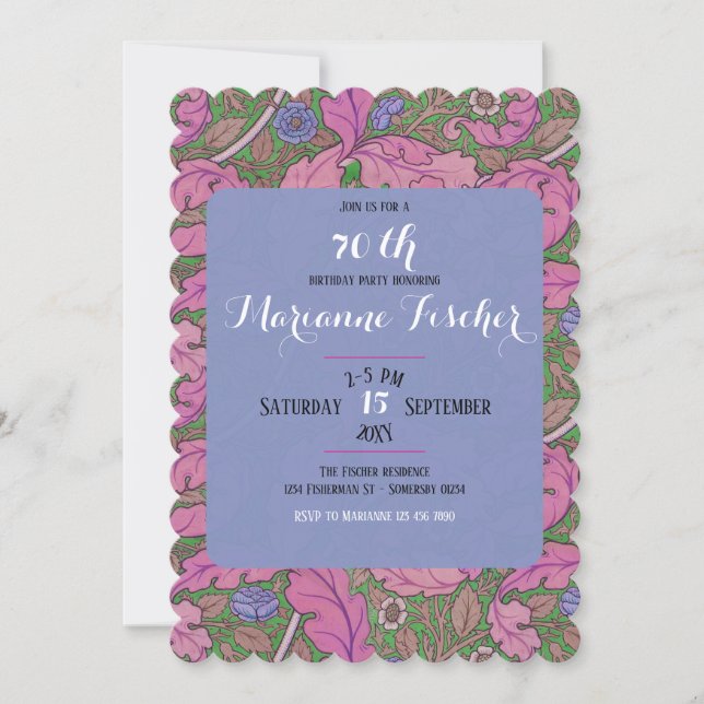 Retro-Rosa-Blumen-William-Morris-70.-Geburtstag (Vorderseite)
