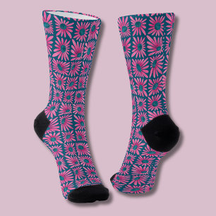Retro Rosa Blumenblockdruck-Daisy Socken