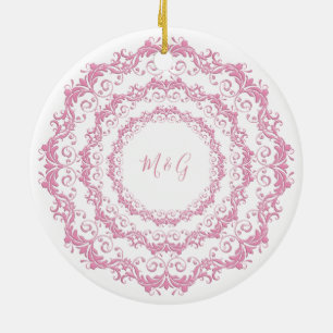 Retro-Rosa Blumenmandala Keramik Ornament