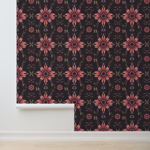 Retro Rosa Blumenmuster auf dunklem Hintergrund Tapete