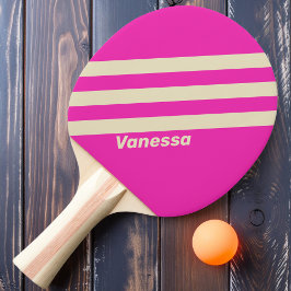 Retro Rosa Drei Streifen mit Namen Tischtennis Schläger