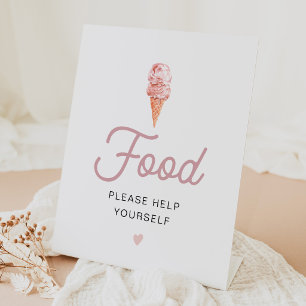 Retro-Rosa-Eiscreme-Lebensmittel-Tischschild Sockelschild