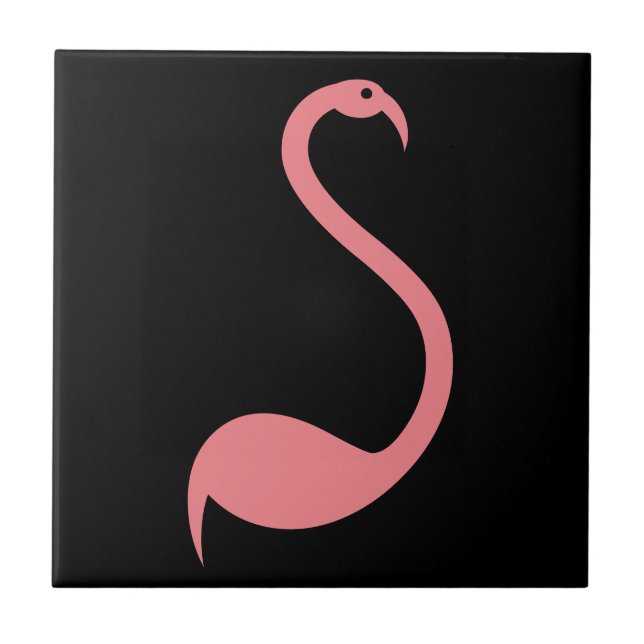 Retro rosa Flamingo-Vogel auf schwarzer Fliese (Vorderseite)