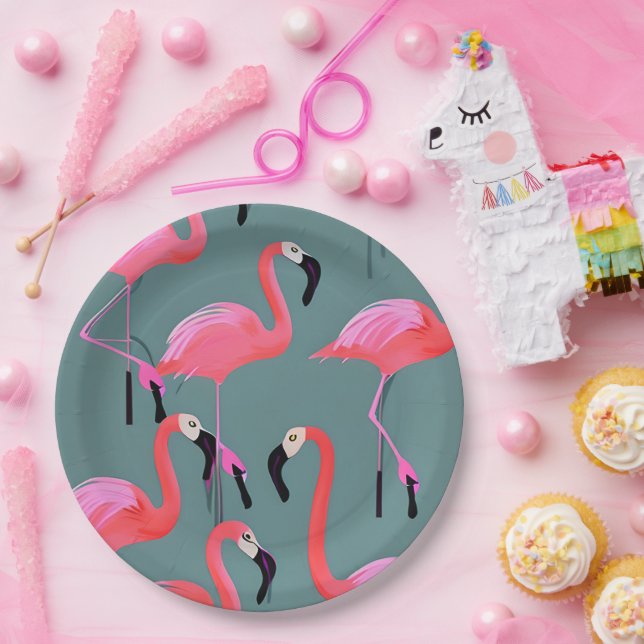 Retro-Rosa Flamingos Pappteller (Party)