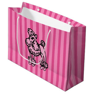 Retro-Rosa Französische Pudel-Streifen-Party-Gesch Große Geschenktüte