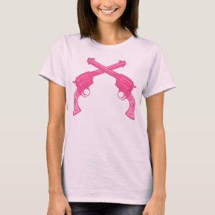 Retro Rosa gekreuzte Pistolen T-Shirt