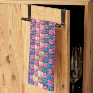 Retro-Rosa-Gelb- und Blau-Topflappen-Design Geschirrtuch