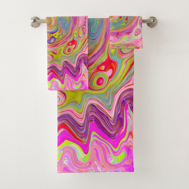 Retro Rosa, Gelb und Magenta Abstrakte Kunst, Dich Badhandtuch Set (Insitu)
