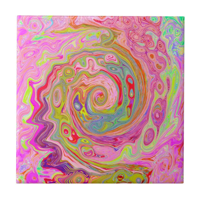 Retro Rosa, Gelb und Magenta Abstrakte Kunst, Dich Fliese (Vorderseite)