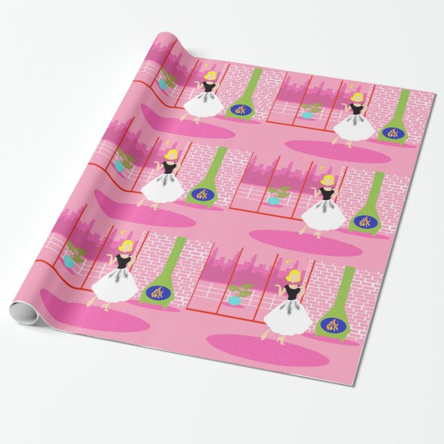 Retro Rosa Geschenkpapier (Ungerollt)