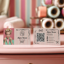 Retro rosa gestreifte skurrile Haar-Foto-QR-Code-L