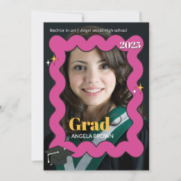 Retro rosa gezackter Abschluss einladen Ankündigung