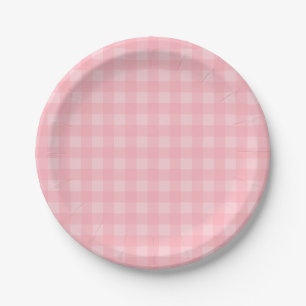 Retro rosa Gingham-karierter Muster-Hintergrund Pappteller