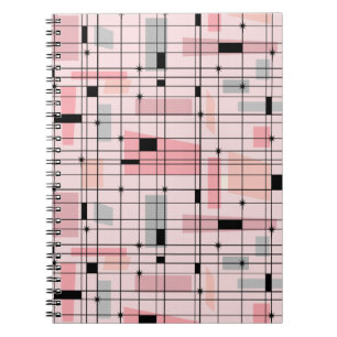 Retro rosa Gitter-und Sternexplosion-Notizbuch Notizblock