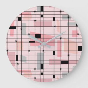Retro rosa Gitter und Sternexplosion-runde Große Wanduhr