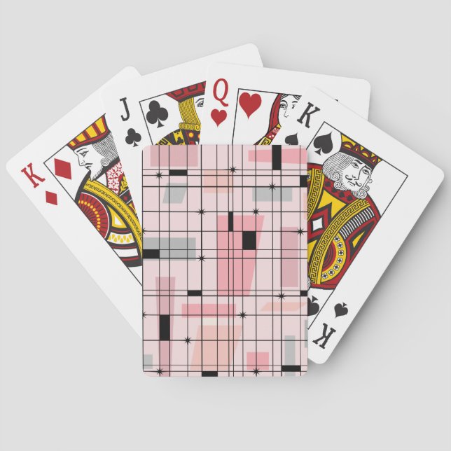 Retro Rosa Gitter und Sternexplosionen Kartenspiel Spielkarten (Rückseite)