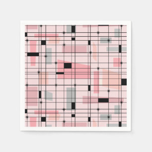 Retro Rosa Gitter und Sternexplosionen Papier Napk Serviette