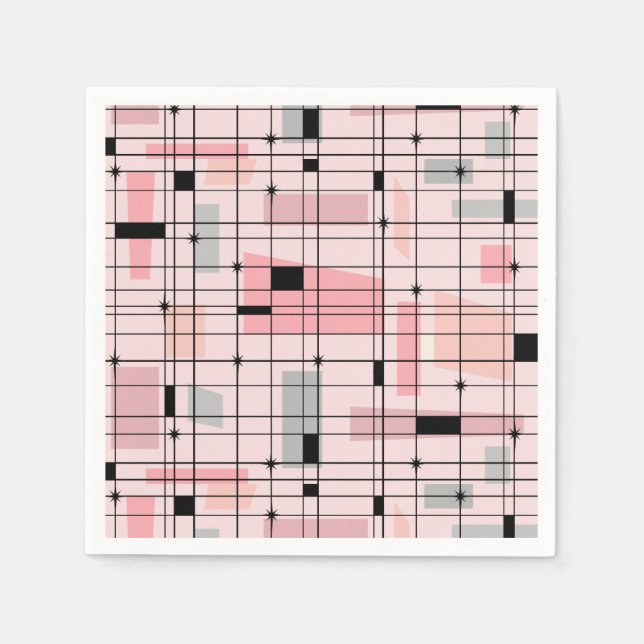 Retro Rosa Gitter und Sternexplosionen Papier Napk Serviette (Vorderseite)