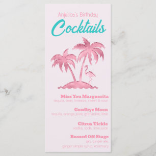 Retro Rosa Glitzer Flamingo und Palmen Bäume Menükarte
