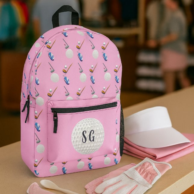 Retro-Rosa-Golfmuster-Monogramm  Bedruckter Rucksack (Your new go‑to golf backpack pretty, practical, and perfectly paired with pro‑shop essentials.)