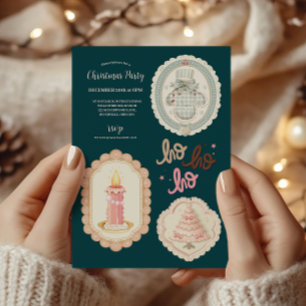 Retro Rosa Grün Weihnachten Einladung