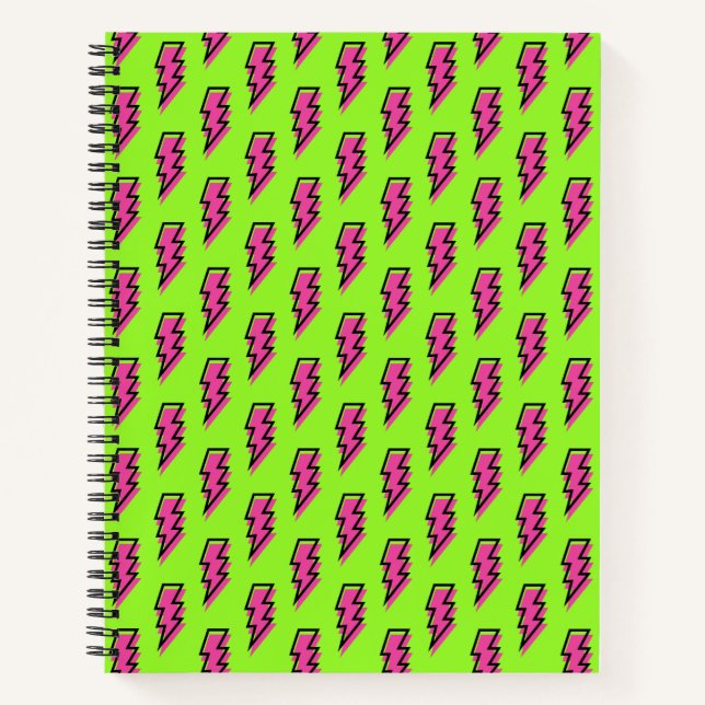 Retro-Rosa-grünes Blitzmuster der 80er/90er Jahre Notizbuch (Vorderseite)