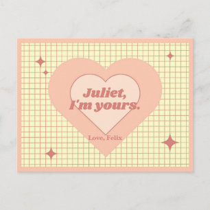 Retro Rosa Herz Schachbrett Valentinstag Vintage L Postkarte