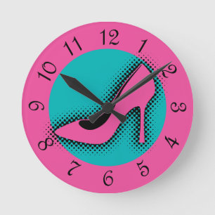 Retro Rosa High Heel Shoel Round Clock Runde Wanduhr