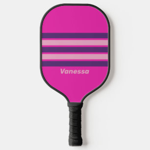 Retro Rosa Himmel auf Streifen mit Namen Pickleball Schläger