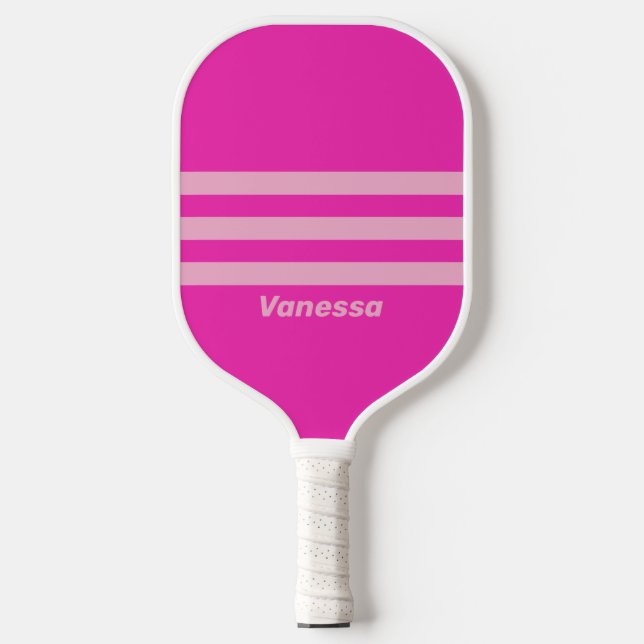 Retro Rosa Himmel Drei quer Streifen mit Namen Pickleball Schläger (Vorderseite)