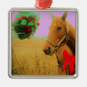 Retro rosa Himmel Weihnachts Pferd Ornament Aus Metall