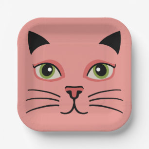 Retro Rosa Katze Pappteller