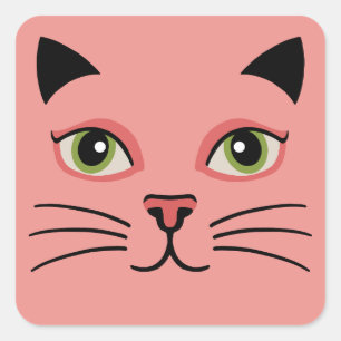 Retro Rosa Katze Quadratischer Aufkleber