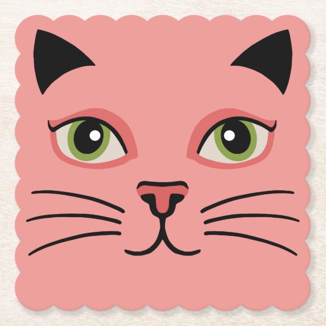 Retro Rosa Katze Untersetzer (Vorderseite)