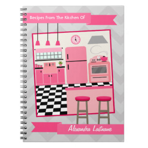 Retro rosa Küchen-u. Zickzack-Rezept-Notizbuch Notizblock