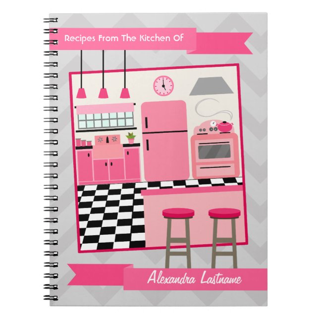 Retro rosa Küchen-u. Zickzack-Rezept-Notizbuch Notizblock (Vorderseite)