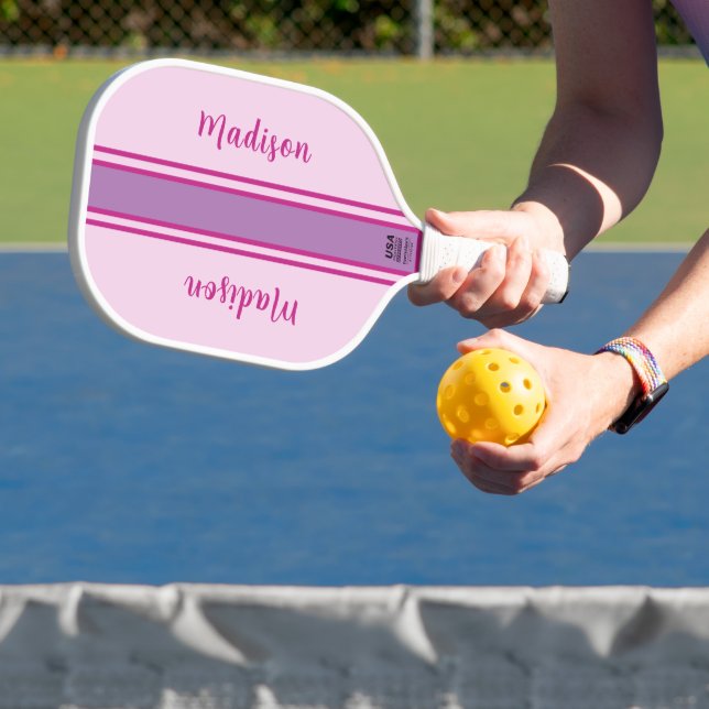 Retro rosa, Lila & Fuchia gestreift Pickleball Schläger (InSitu)