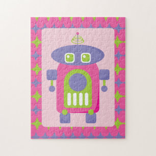 Retro Rosa, Lila und grüner Roboter mit Stangen