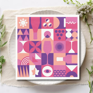 Retro Rosa Lila Wein Bauhaus Cocktail Muster Serviette