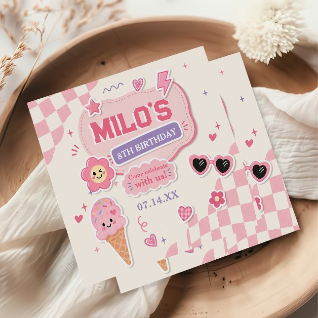 Retro Rosa Mädchen Geburtstag Serviette (Von Creator hochgeladen)