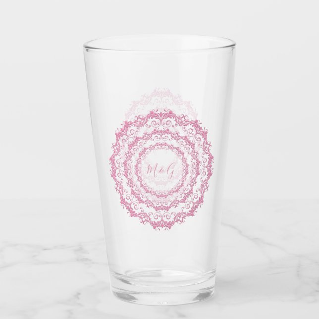 Retro rosa mit BlumenMandala. Monogramm Glas (Vorderseite)
