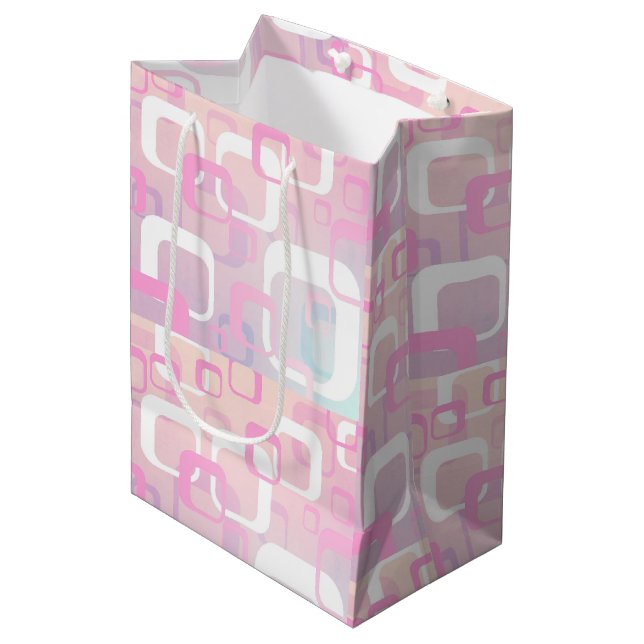 Retro rosa mittelgroße Geschenktasche Mittlere Geschenktüte (Vorderseite Schrägansicht)