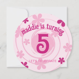 Retro Rosa Moderne Blumen Mädchen Geburtstag für j Einladung