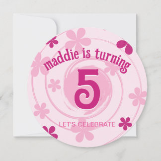 Retro Rosa Moderne Blumen Mädchen Geburtstag für j Einladung