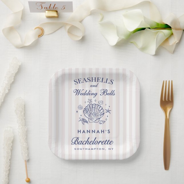 Retro Rosa Muscheln & Hochzeitsglocken Junggeselli Pappteller (Hochzeit)