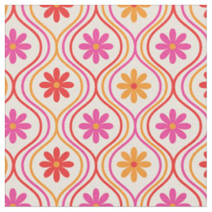 Retro Rosa Orange Blume auf Ogee Muster Stoff