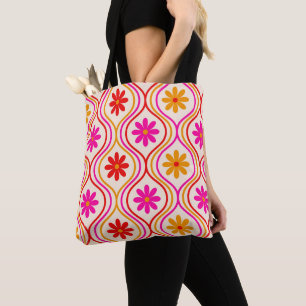 Retro Rosa Orange Blume auf Ogee Muster Tasche