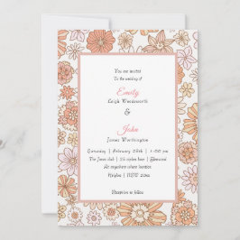 Retro Rosa orange Blumen Hochzeit Einladung