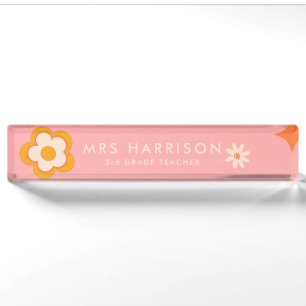 Retro rosa orange Daisy Lehrer Schreibtisch Namens Namensplakette